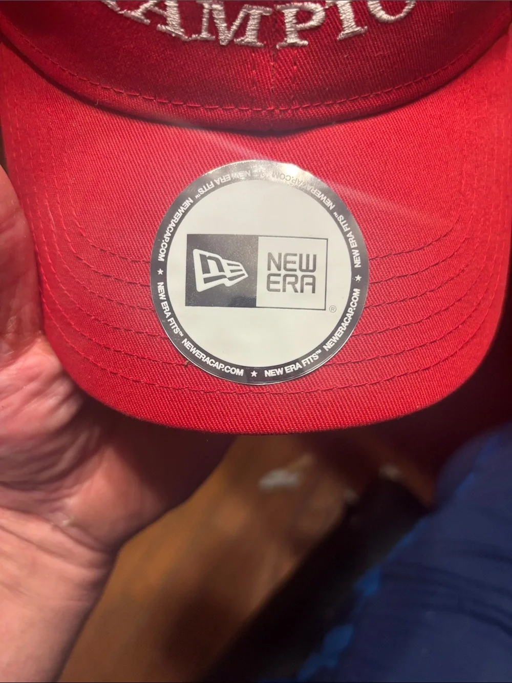 New Era Red 'National Champions' football Cap with White Embroidery